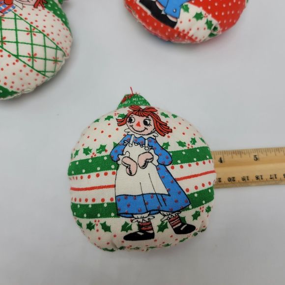 Raggedy Ann Andy Christmas Ornaments Lot 5 1978 Hand Sewn Stuffed Quilt Holiday - Picture 3 of 4